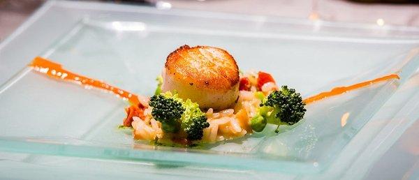 St Jacques, Risotto, Red Bell pepper sauce.