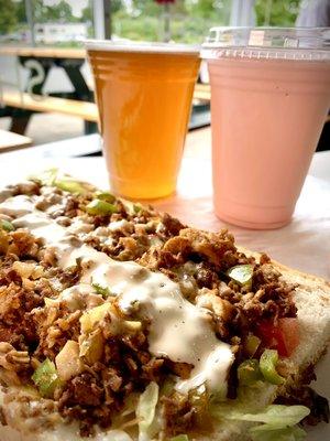 1/2 & 1/2 Steakadelphia Supreme, Boneyard Beer & Handmade Strawberry Shake