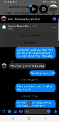 Screenshots between me and the owner joe Mason