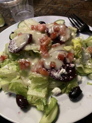 Greek salad was not a traditional Greek one, but it was a good salad