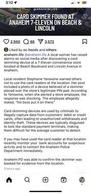 The police took the scanner and employee confirmed THEIR BOSS placed it over the legit card reader.