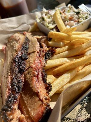 Brisket platter with french fries and coleslaw