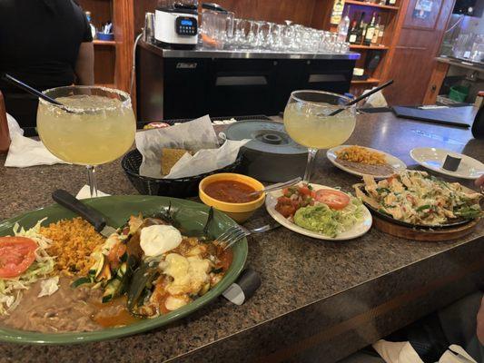 Chiles Rellenos and Chicken Borracho with a tasty margarita.