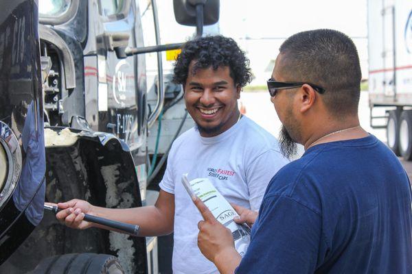 Student learning procedures to become a truck driver.