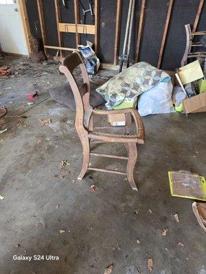 This is one of six cane seat chairs in need of caning. They are from Maine and I have no room for them. They need work. Best offer.