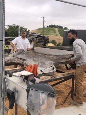 Preparing the wood to go on the planer.