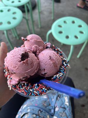 Cherry with chocolate waffle bowl