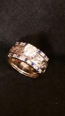 Custom designed ring white gold and sapphire with diamonds