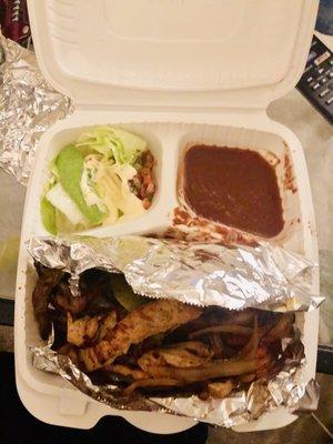 Chicken and beef fajitas (the rice was under the meat)