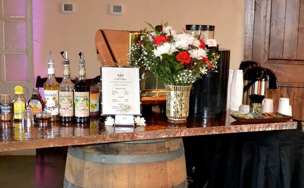 Specialty Coffee and tea drinks abound with natural syrups and freshly ground sprinkles on made to order beverages!