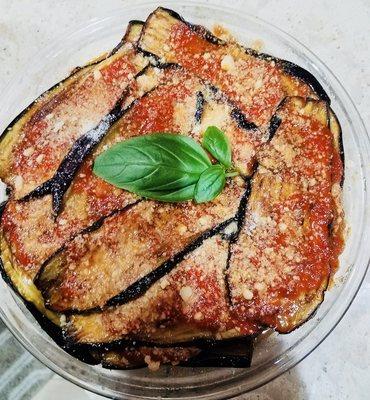 Eggplant with sauce and cheese