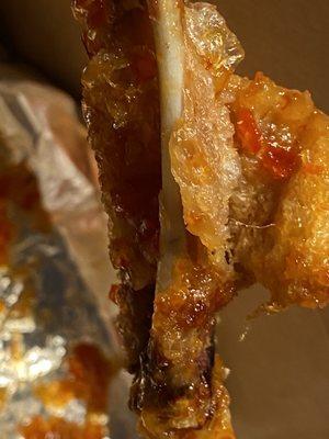 Over cooked , meatless, tai chili wing