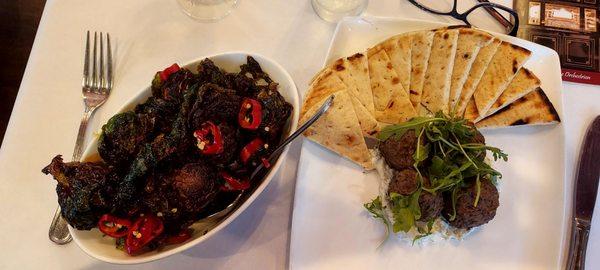 Brussels sprouts and lamb meatballs with pita