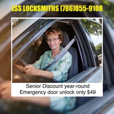 Senior discount year-round! Pay only $35 for emergency car unlock services 24/7