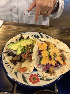 Fish taco and portobello taco