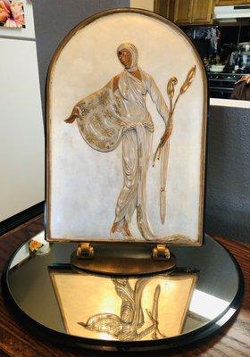 Erté 'Lily' Bronze Sculpture Double-Sided Vanity Table Mirror, Signed, 1980's