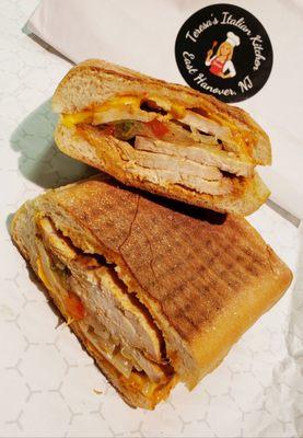 Shake Hands with Southwestern Grilled Chicken Panini w; Sautéed Peppers, Onions, Cheddar, & Chipotle Mayo= YUMMMMMMERS !!