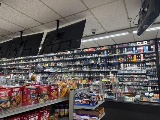 Liquor shelf with everything you could think of.