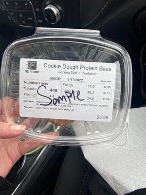 Sample of there protein bites! Super yummy