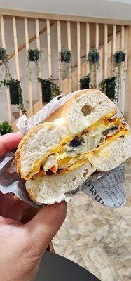 The omelette breakfast bagel sandwich