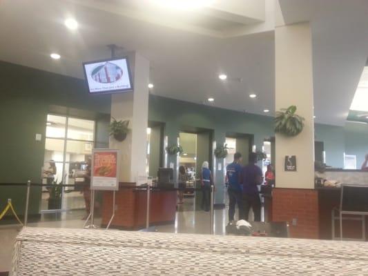 The entrance. With student lined up like sheep.