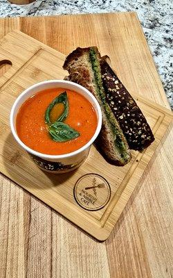 Roasted Tomato Soup and Pesto Grilled Cheese