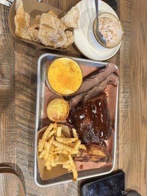 Brisket, ribs, and chicken... Mac and cheese and coleslaw was so yummy!