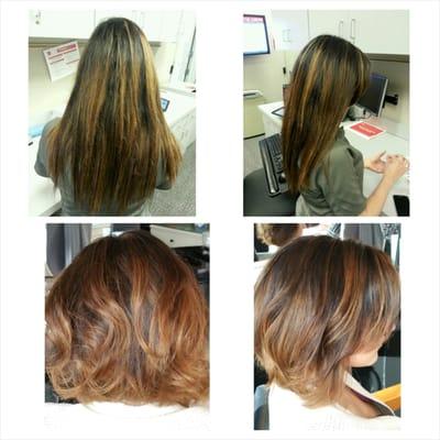 This is Summer's hair before and after, with Angie Melander.