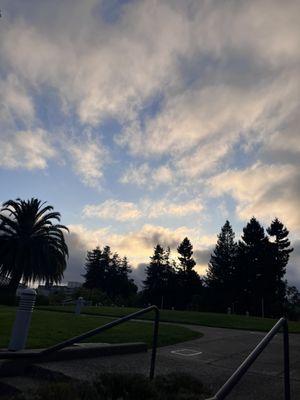 a picture of campus at night.
