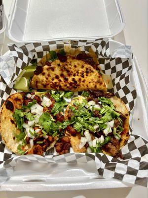 Quesabirria ( SOLD INDIVIDUALLY PER TACO) Street Taco x2 (carne asada and al pastor)