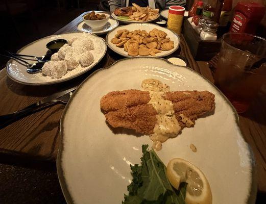 Fried catfish, beignets, fried pickles, fried okra, lemon pepper wings & fries