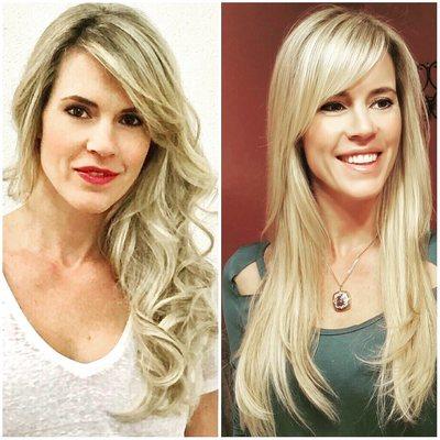 Lovely Lena in Great Lengths Extensions. Pale blondes stay healthy with Olaplex Treatment. Extensions and color by Devon Nola