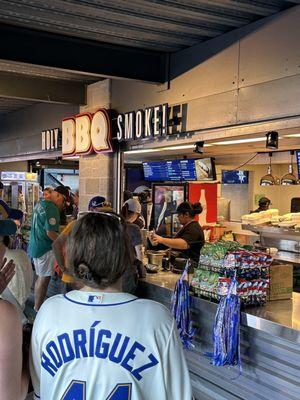 Good ballpark BBQ. Underneath the center field stands towards right-center.