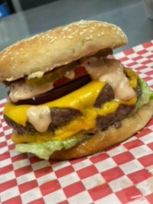 Double happy burger with American cheese...