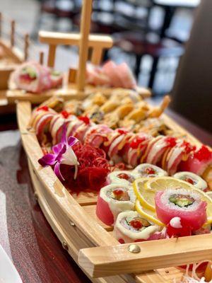 Sushi boat with Cherry Blossom, Colorado Springs, Yummy, Vegas Fever, and Hot Night!