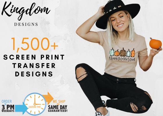 We have over 1,500 screen print transfer designs in stock and ready to ship (or pickup locally)!
Make your own custom t-shirts!
