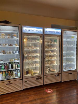 Various pies & cheesecakes frozen & refrigerated