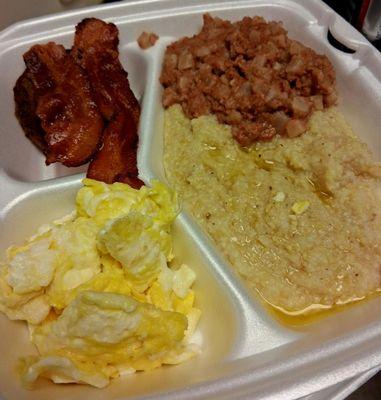 Simple plate comes with 1meat 2eggs Grits or Homemade hash browns with toast or biscuit 10.66