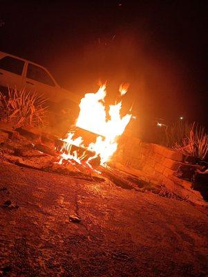 Sitting by the fire bit. . We made the fire just a little to big