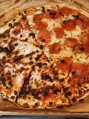 After I picked off the pepperoni from the hamburger side. It should have been hamburger on the whole pizza.