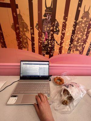 Earl grey mochi donut, spicy Taiwanese popcorn chicken