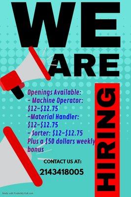 Apply today and Start as soon as TODAY!! Call our Recruiter Aime at 2143418005 for more information :)