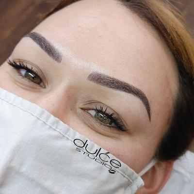 Microblading with powder combination