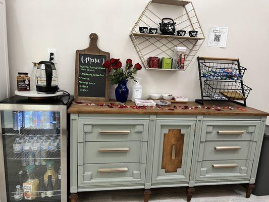 Their cute beverage and snack bar in the lobby. I started my spa treatment with a mimosa!