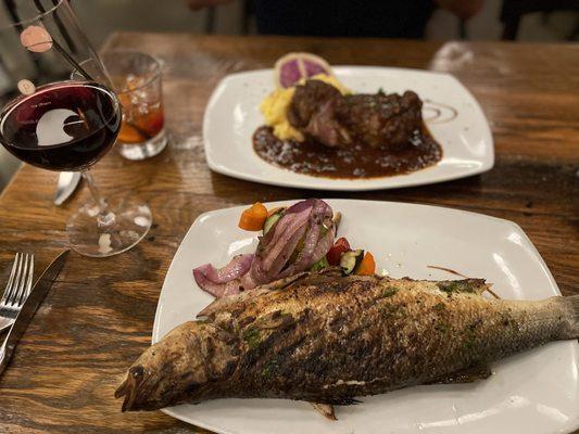 Bronzino and lamb shank
