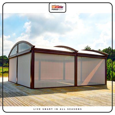 PERGOROOF is Commercial and Residential motorized, remote controlled, waterproof, retractable pergola awning systems.