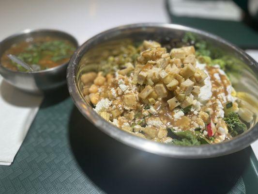 Lemon Pepper Chicken Salad and Lentil Soup