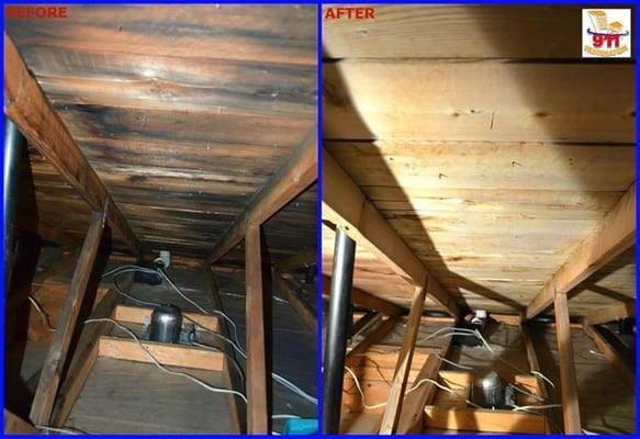 Water damage before and after