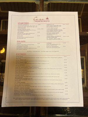 Starters, Salads, Entrees