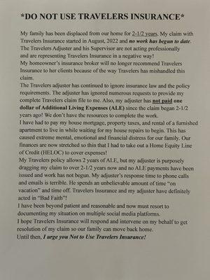 *DO NOT USE TRAVELERS INSURANCE*